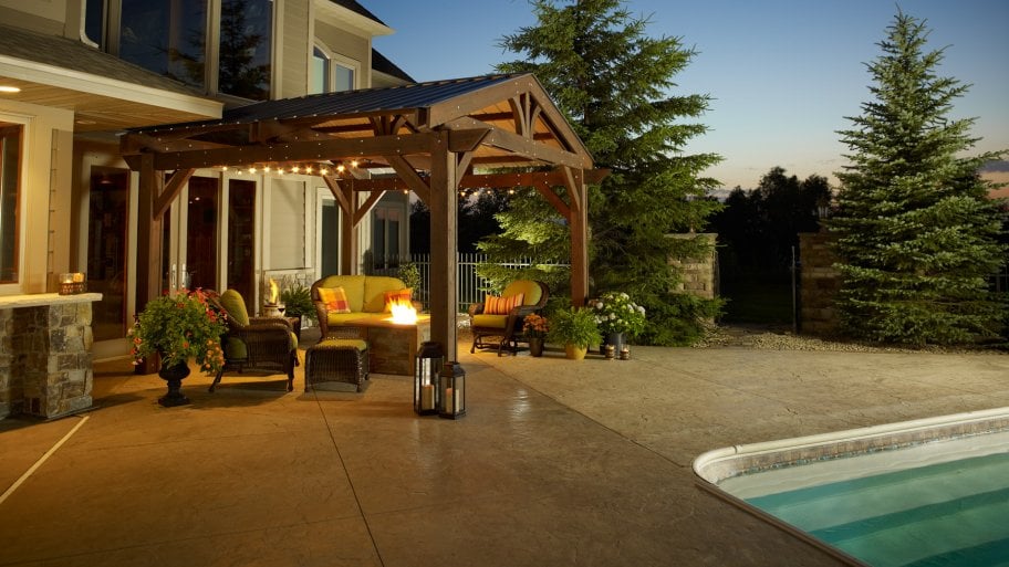 How Much Does It Cost To Build A Pergola? Angie's List swimming pool with pergola and fire pit - How Much Does It Cost To Build A Pergola? Angie's List