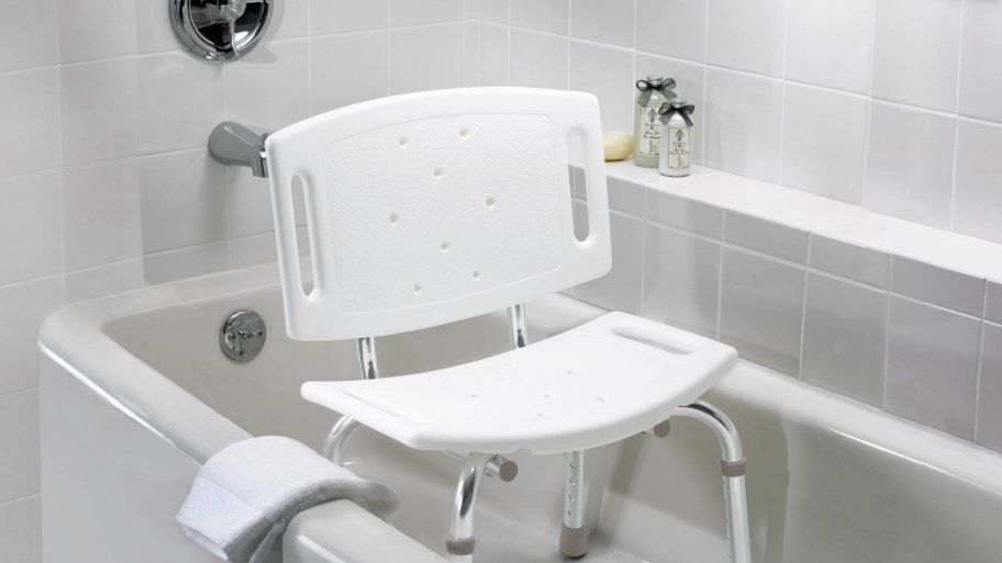 freestanding shower chair in bathtub