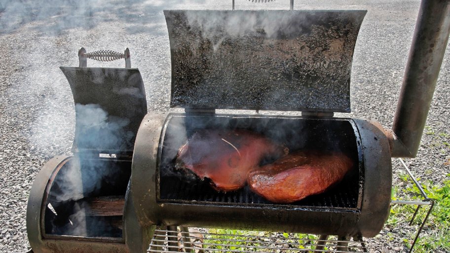 Meat in a smoker