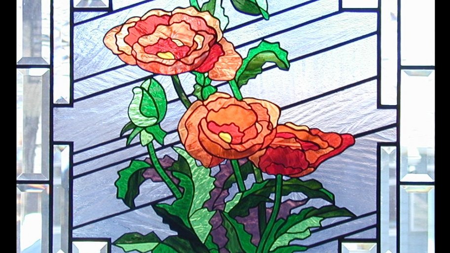 stained glass window with beveled glass