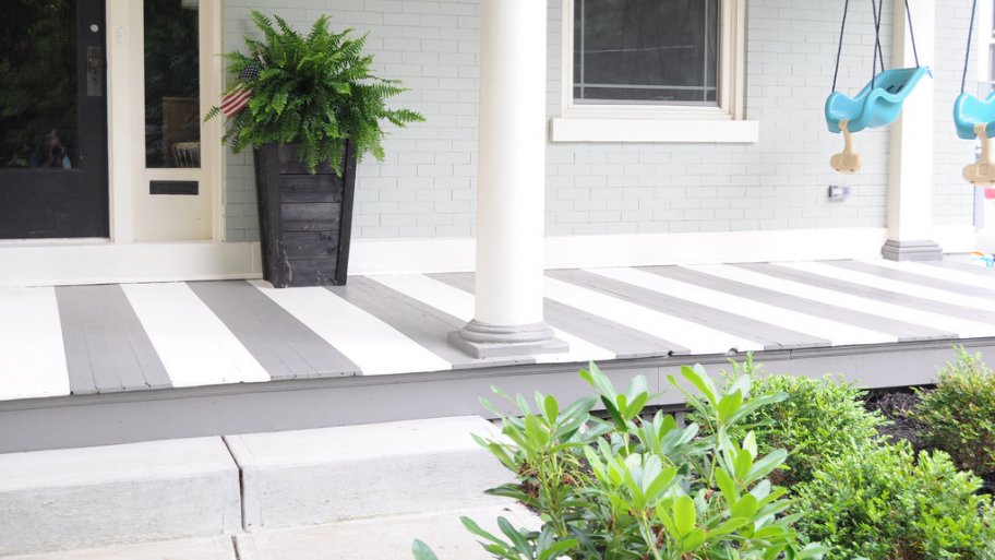 front porch with painted stripes