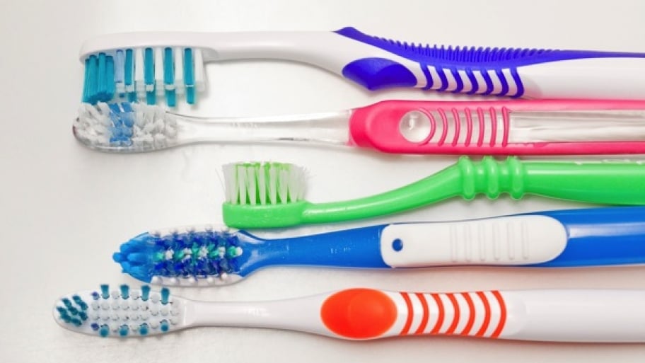 an assortment of toothbrushes