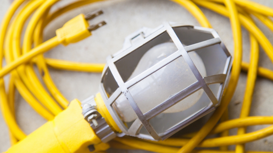 yellow utility light with bulb