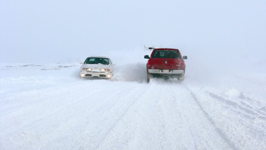 driving a car in a winter storm