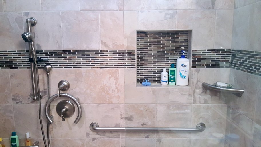 tile shower with grab bars