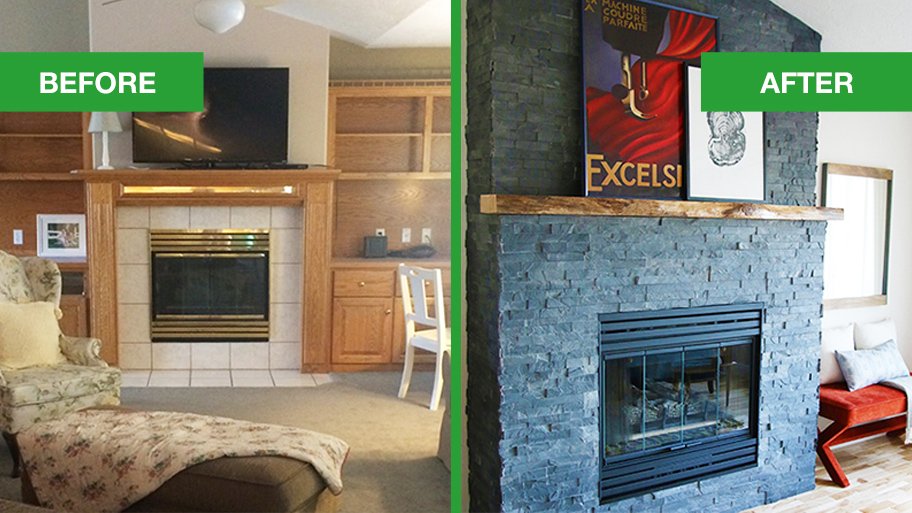 Stacked Stone Fireplace Makeover | Angie's List