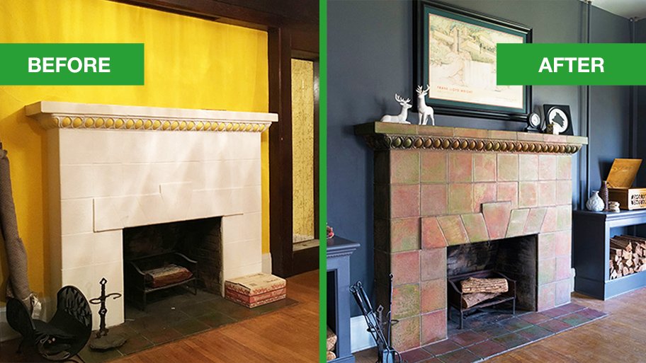 Fireplace Redo Returns Mantel From 1900 To Present Angie S List Before And After Fireplace Makeover