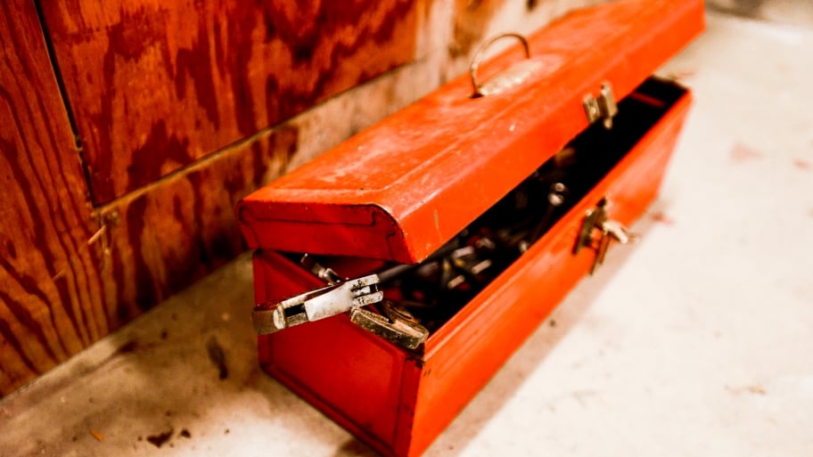 red tool box with tools