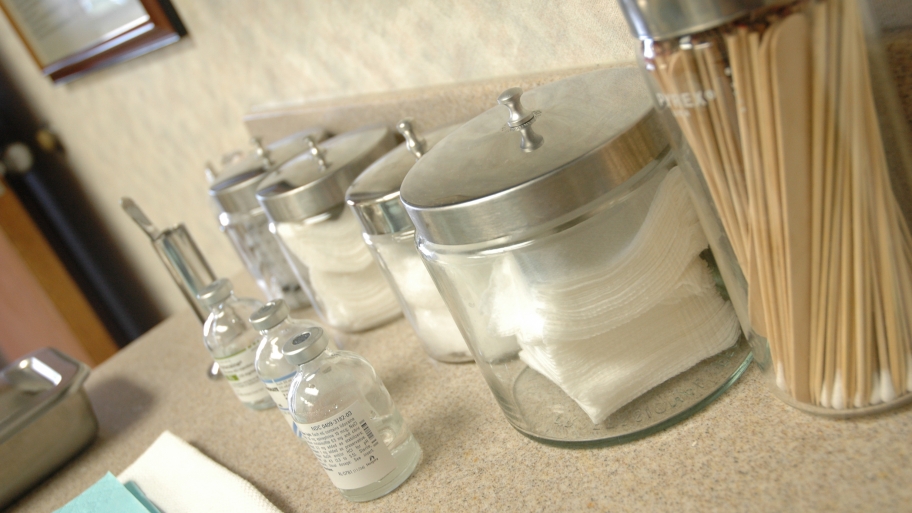 jars and medical vials in doctor office