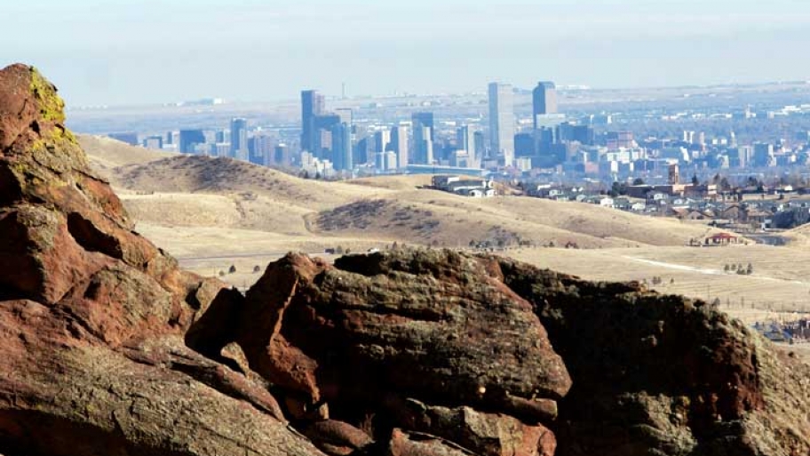 red rock and denver skyline