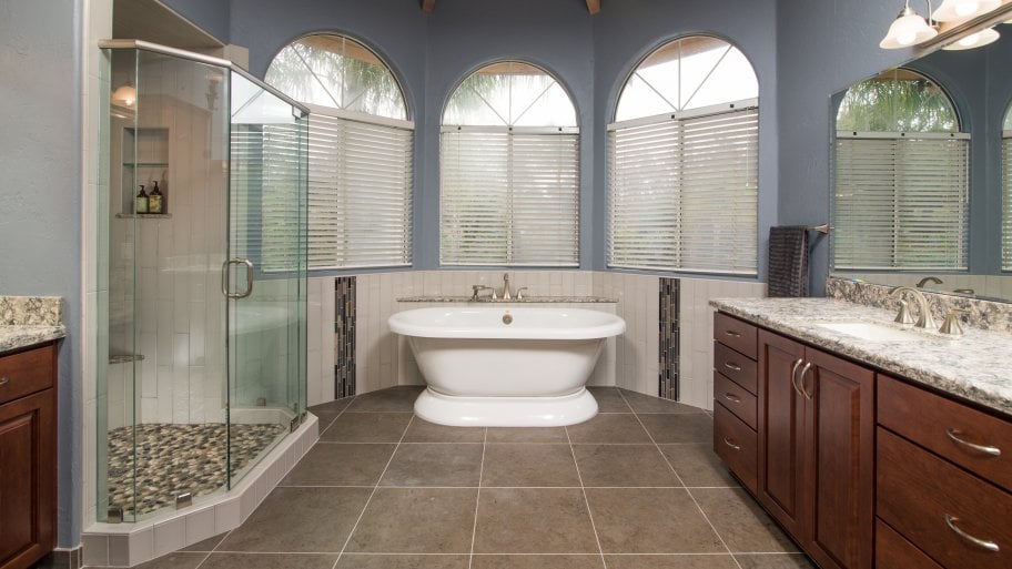 Luxe luxury bathroom remodel claw freestanding tub tile upgrade