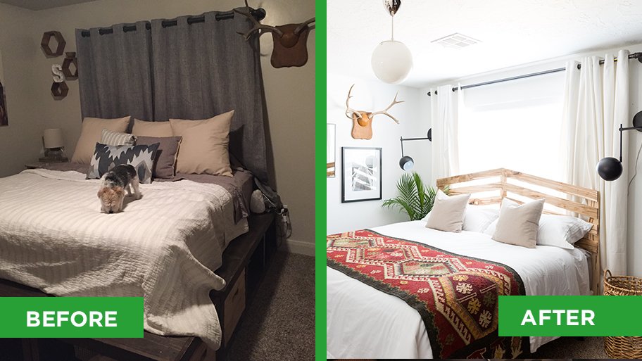 bland bedroom turned scandi