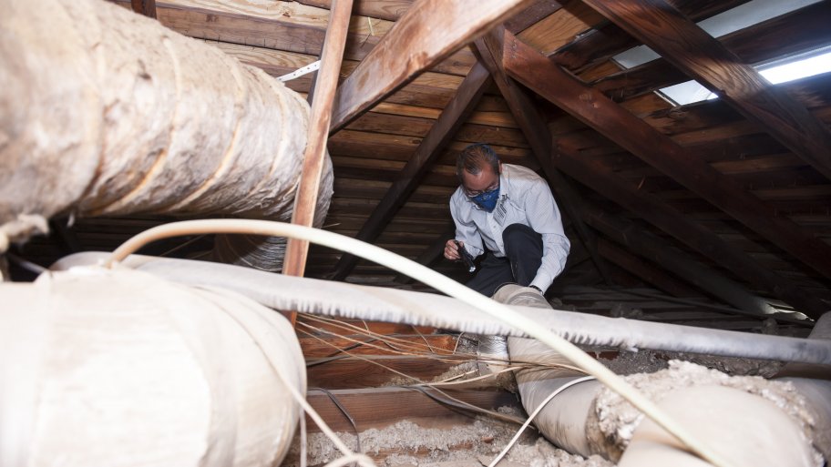 Home inspector in attic