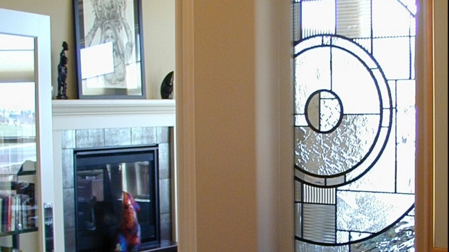 doorway with leaded glass above and beside