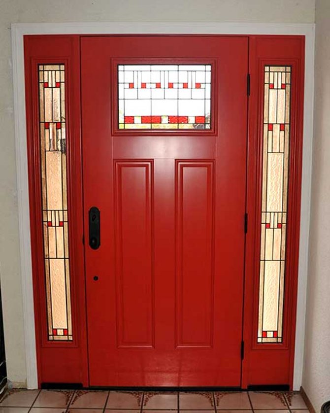 Red Front Door with Stained Glass Sidelights | Angie's List