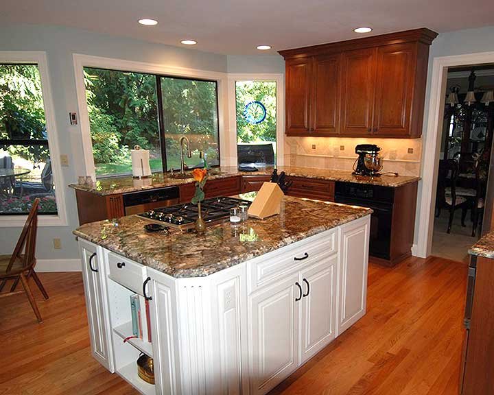 kitchen island with granite countertop