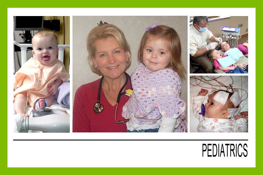 Photo collage of babies and doctors.