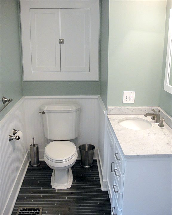 guest bathroom remodel with carrara marble countertop