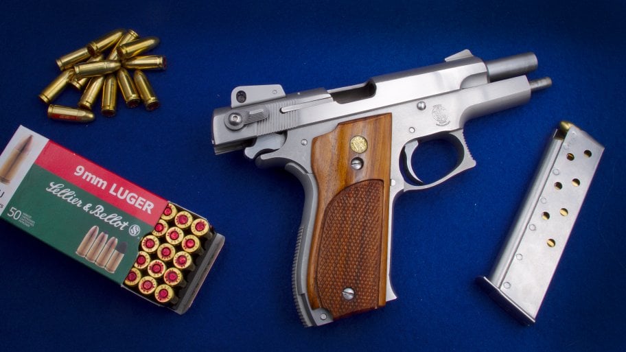 luger handgun with bullet ammunition and magazine