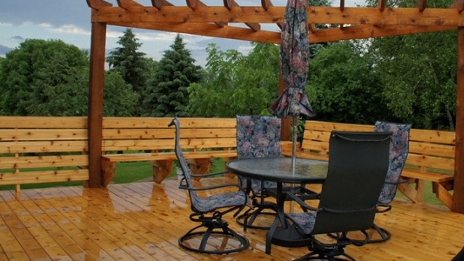 deck with dining set